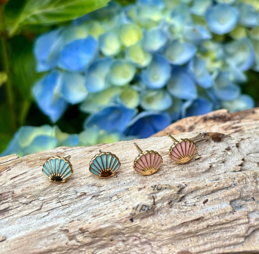 14ct Gold Plated Pastel Shell Stud Earrings | 2 Colours Earrings Ocean Ripple