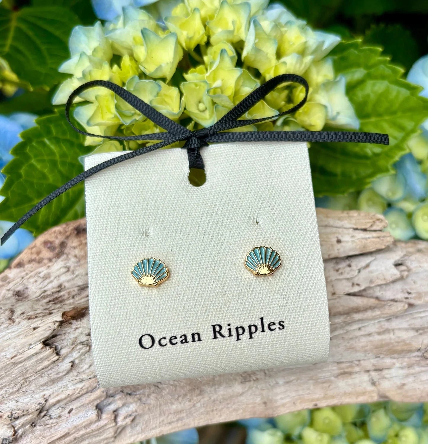 14ct Gold Plated Pastel Shell Stud Earrings | 2 Colours Earrings Ocean Ripple Blue