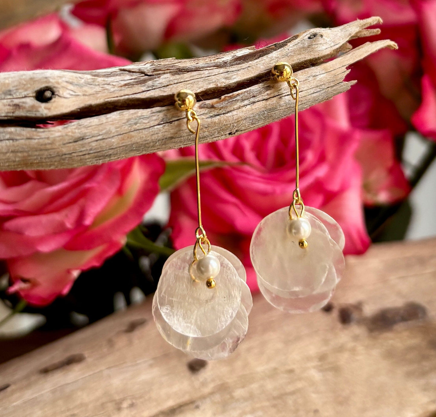14ct Gold Plated Shell Disc Drop Earrings Earrings Ocean Ripple