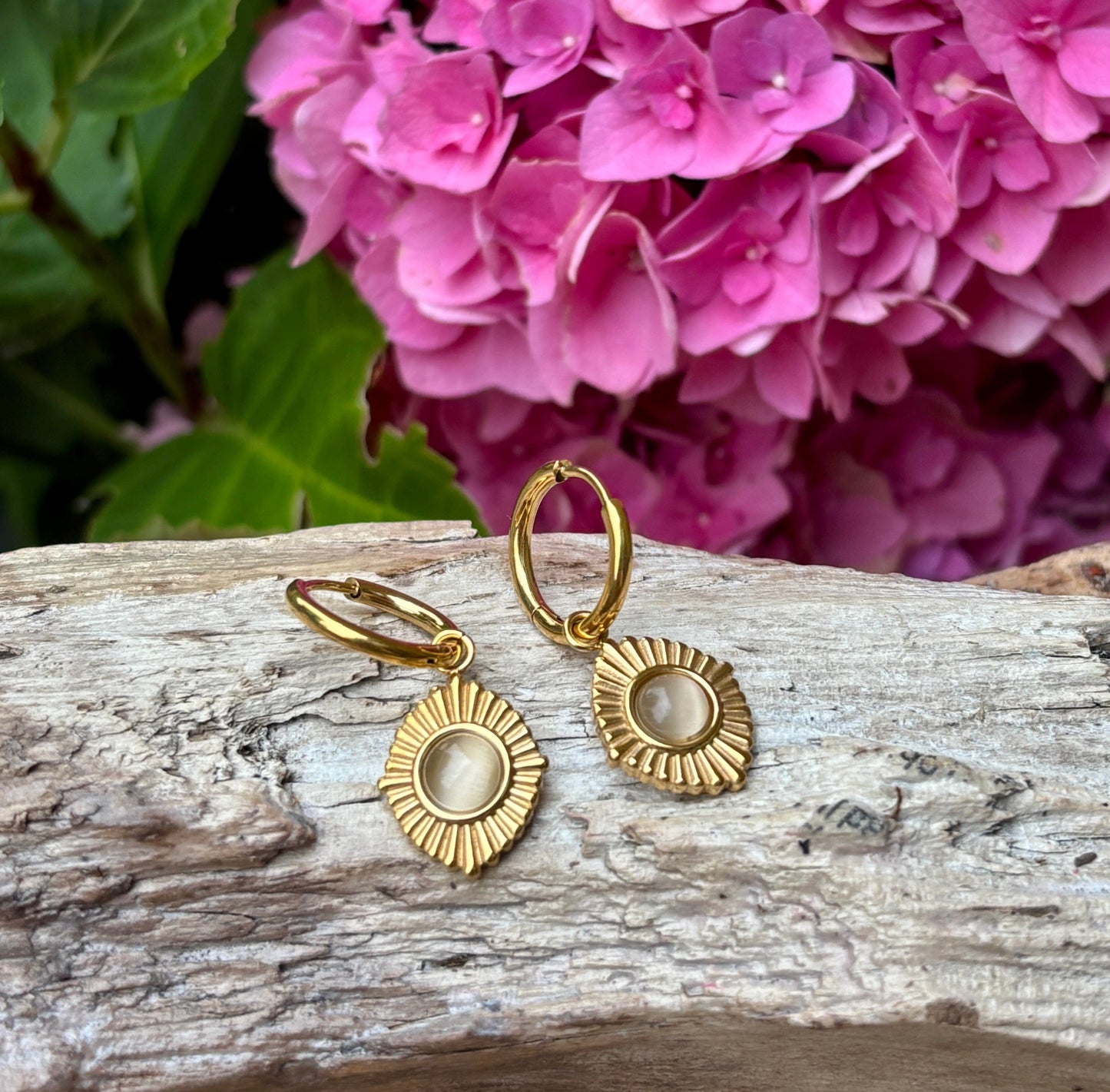18ct Gold plated Clear Quartz Huggie Earrings Earrings Ocean Ripple