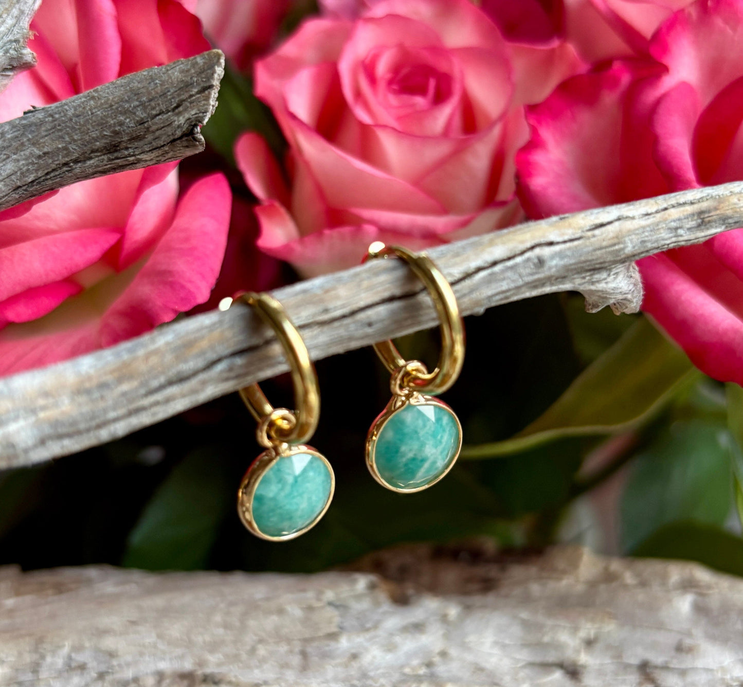 18ct Gold Plated Huggie Earrings with Natural Stones | 2 Colours Earrings Ocean Ripple