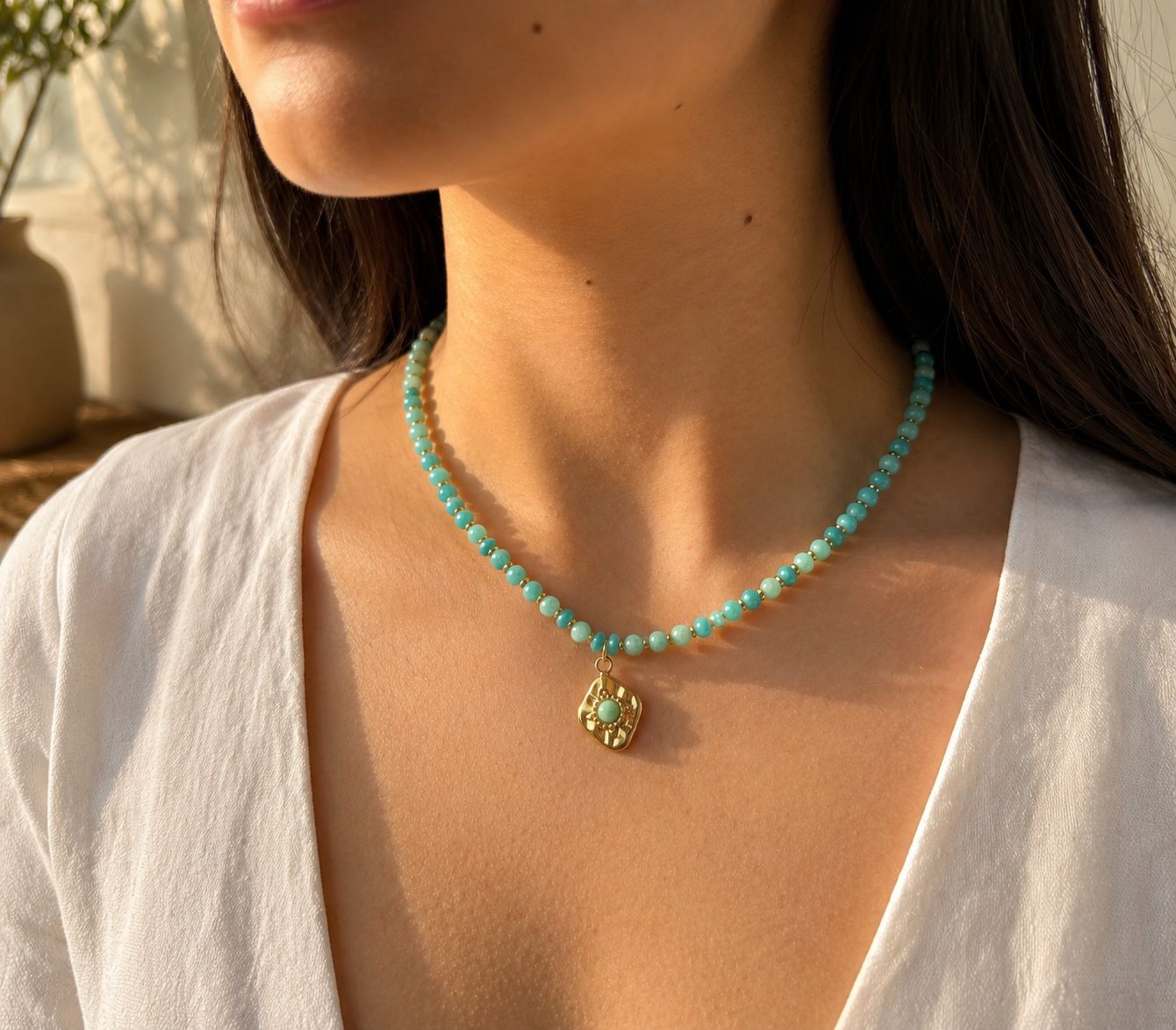 18ct Gold Plated Turquoise Beads Necklace Necklace Ocean Ripple