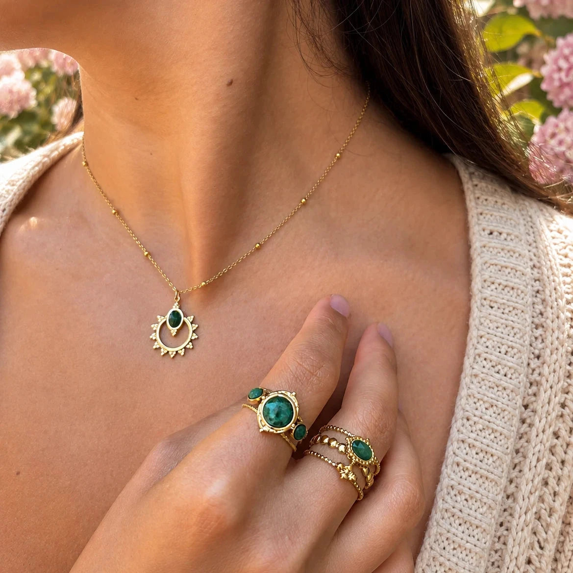 African Jade Sunburst Necklace Necklace Ocean Ripples