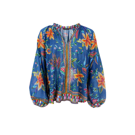 Art Blouse | Denim Blue Blouse Black Colour