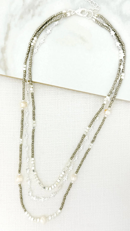 Beaded Layer Necklace | Grey Necklaces Envy