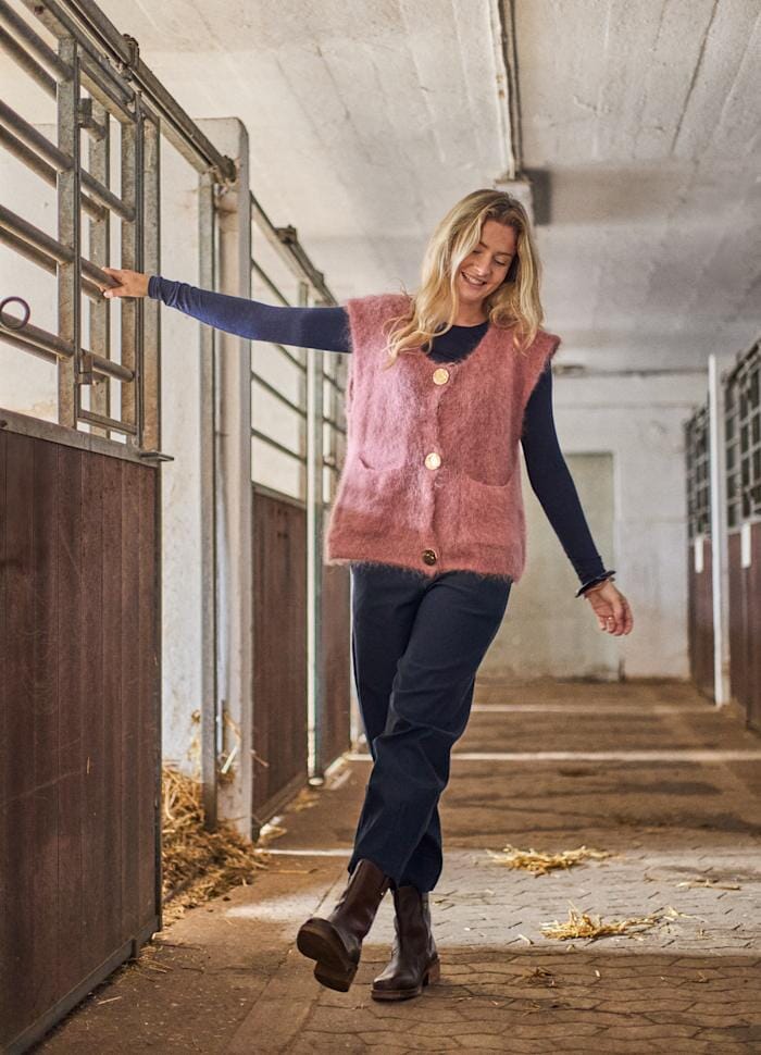 Bjoerk Knitted Button Vest | Winter Rose Cardigan Black Colour