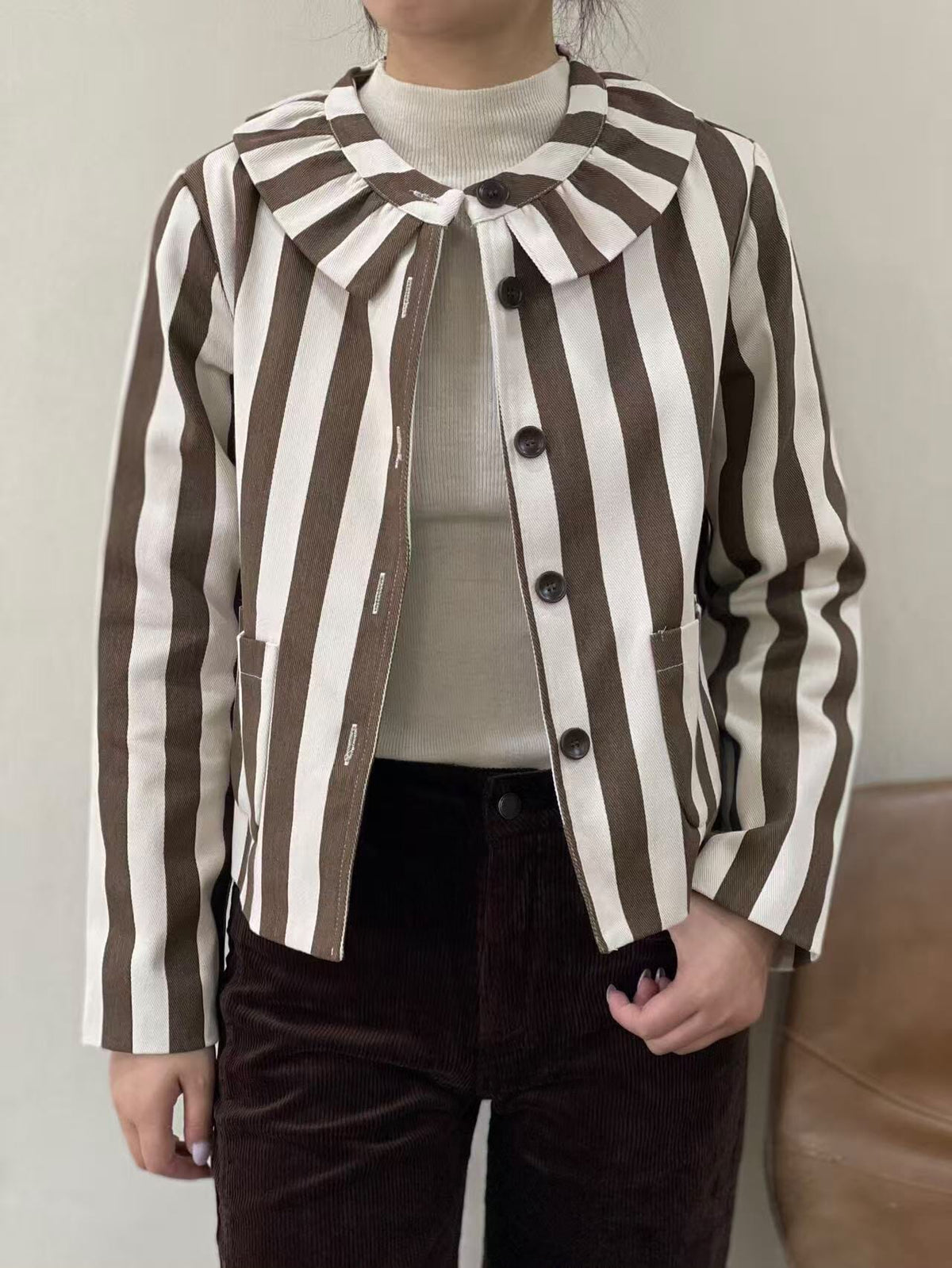 Brigitte Jacket | Chocolate Stripe Jacket Parisienne Collection