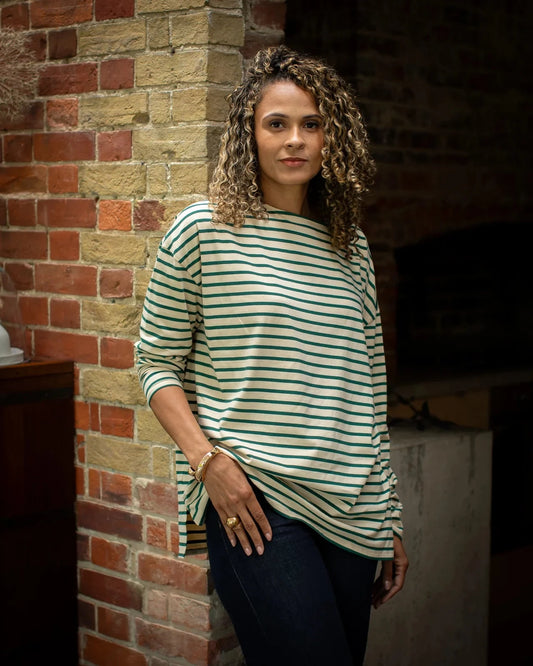 Bryony Stripe Top | Evergreen/Cream Shirts & Tops Chalk