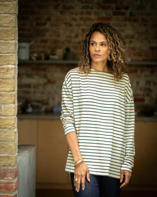 Bryony Stripe Top | Evergreen/Cream Shirts & Tops Chalk
