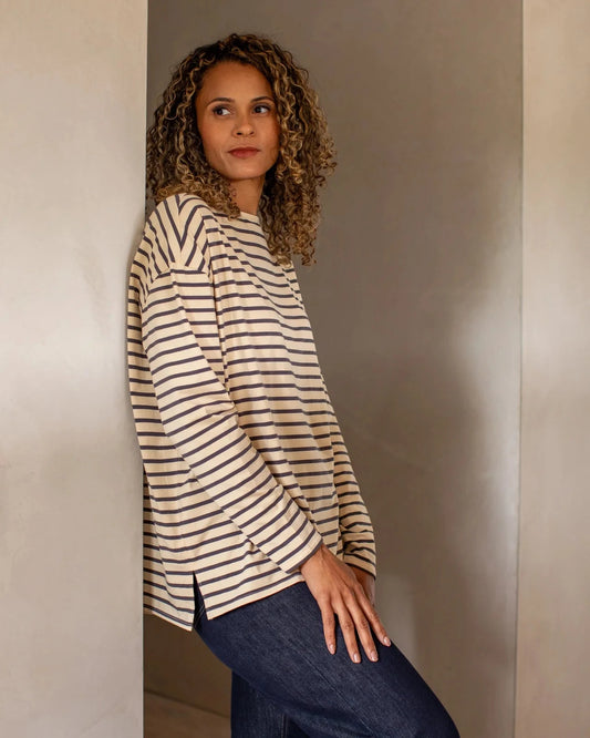 Bryony Stripe Top | Grey/Cream Shirts & Tops Chalk