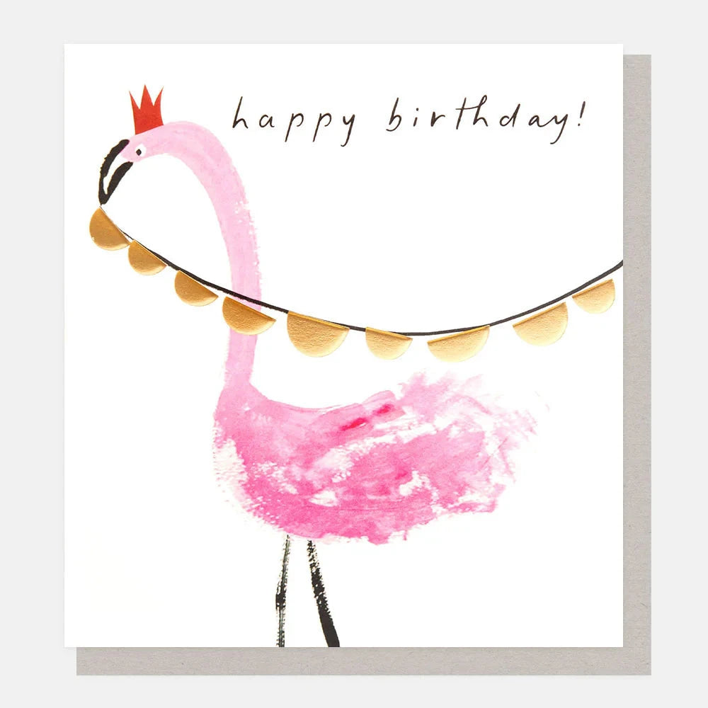 Card | Happy Birthday! Flamingo with Crown and Bunting Greeting card Caroline Gardner