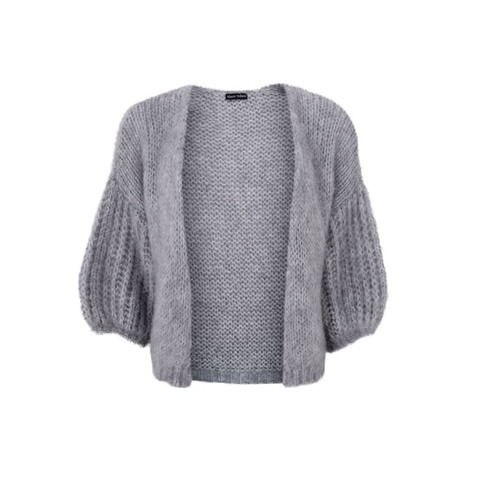 Casey Puff Sleeve Cardigan | Light Grey Knitwear Black Colour 
