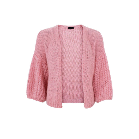 Casey Puff Sleeve Cardigan | Light Pink Knitwear Black Colour 