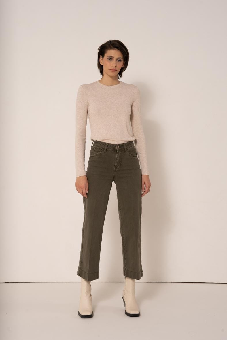 Cleo Wide Leg Jeans | 4 Colours Jeans Parisienne Collection Khaki UK 6 - 34