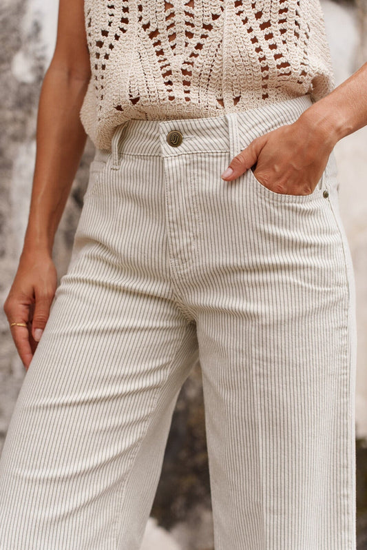Cleo Wide Leg Stripe Jeans | Taupe Jeans Parisienne Collection