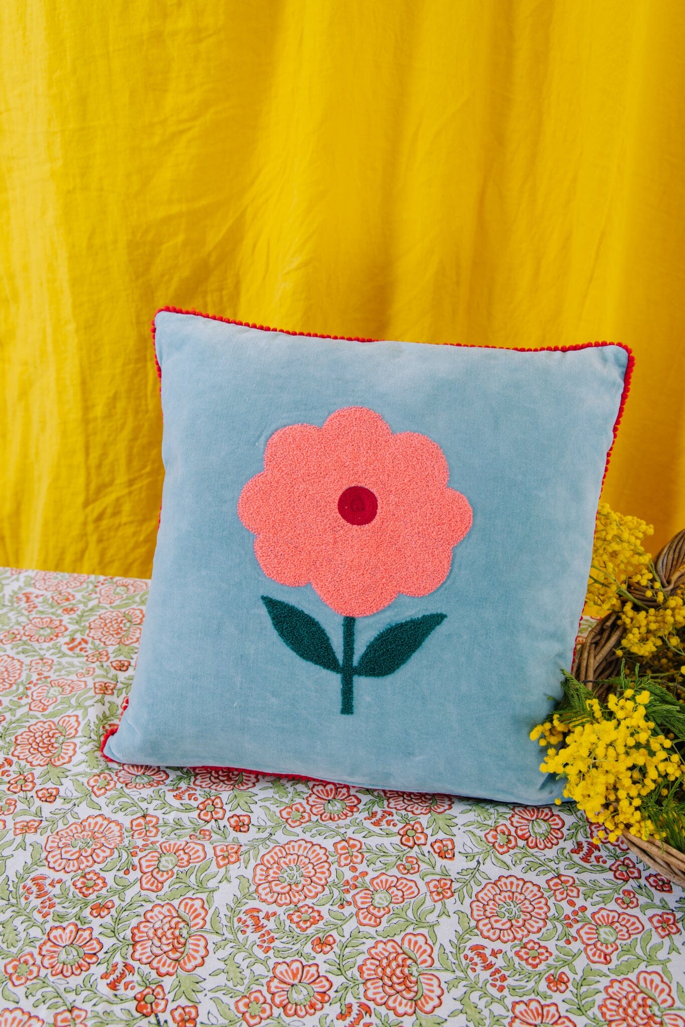 Cushion | Flower | Aqua Pouch Pink Lemons