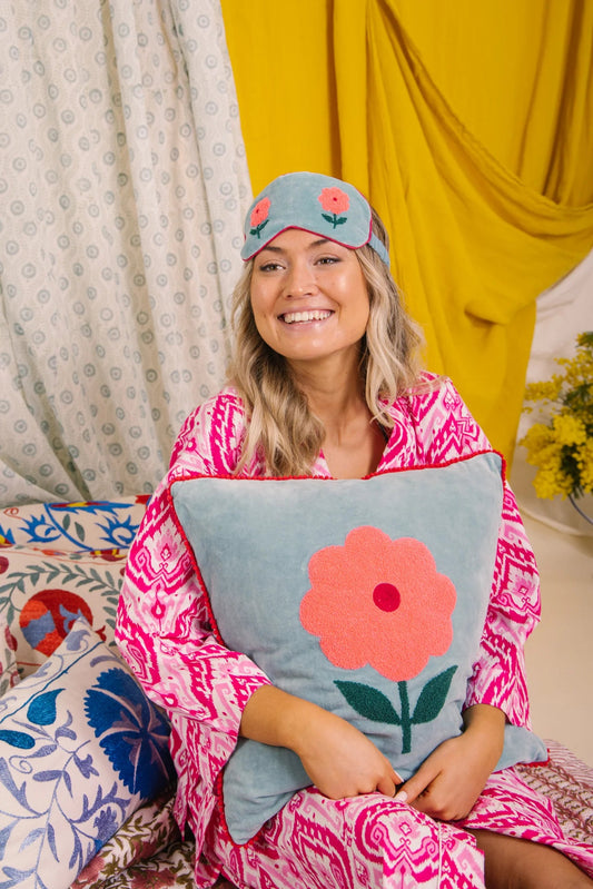 Cushion | Flower | Aqua Pouch Pink Lemons