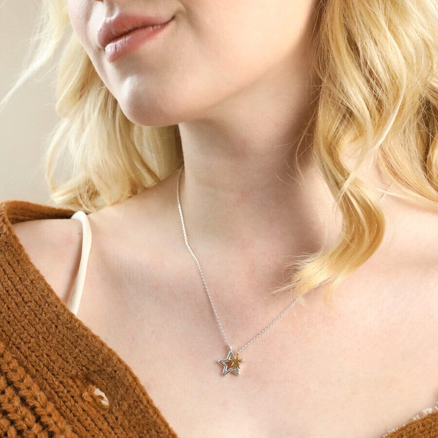 Double Star Necklace | Silver & Gold Necklace Lisa Angel