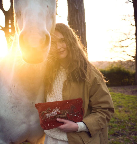 Everyday Pouch | Celestial Wild Horses | Terracotta Make up Bag Elizabeth Scarlett