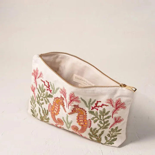 Everyday Pouch | Coral Seahorse | Cream Purse Elizabeth Scarlett