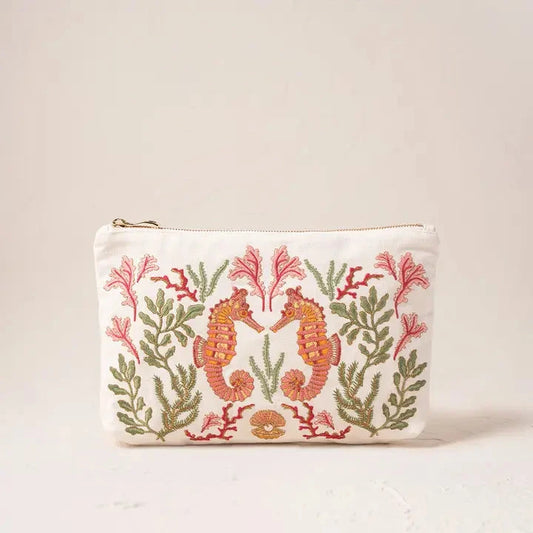 Everyday Pouch | Coral Seahorse | Cream Purse Elizabeth Scarlett