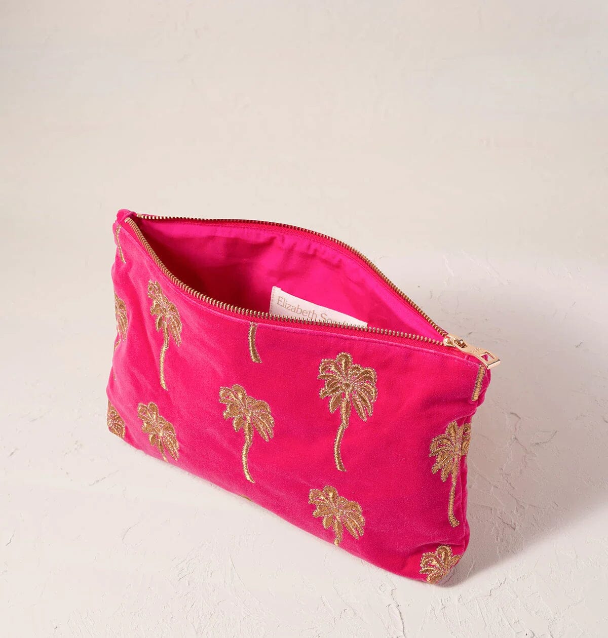 Everyday Pouch | Gold Palm | Pink Velvet Make up Bag Elizabeth Scarlett