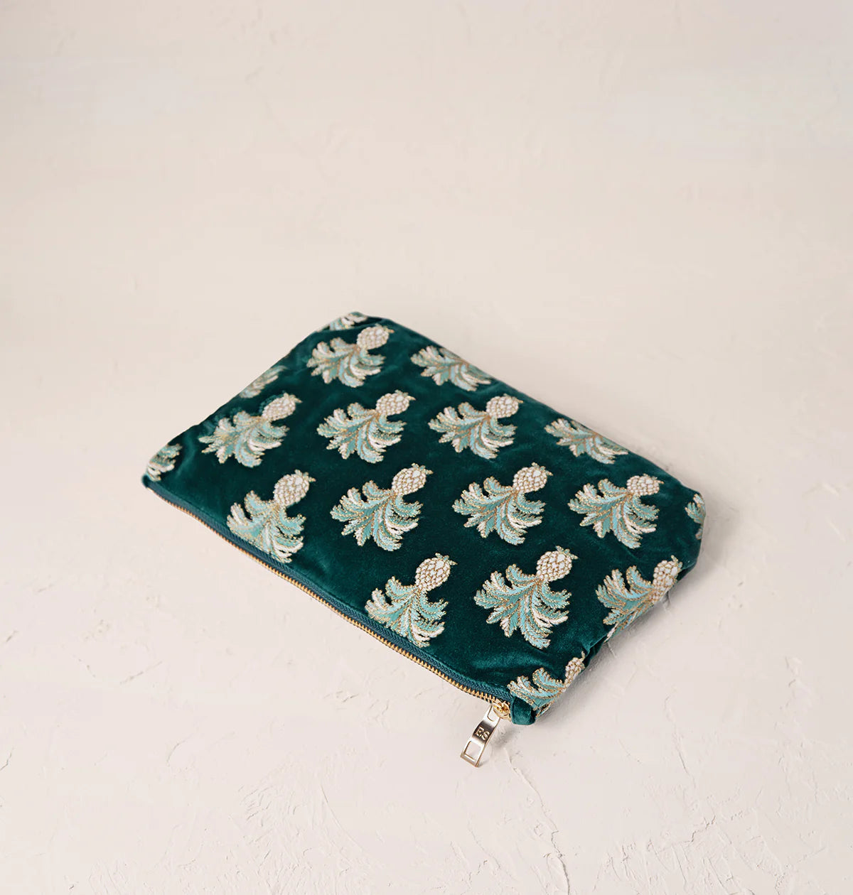 Everyday Velvet Pouch | Pineapples | Emerald Clutch bag Elizabeth Scarlett 