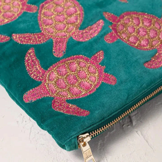 Everyday Velvet Pouch | Turtle Conservation | Green Clutch bag Elizabeth Scarlett