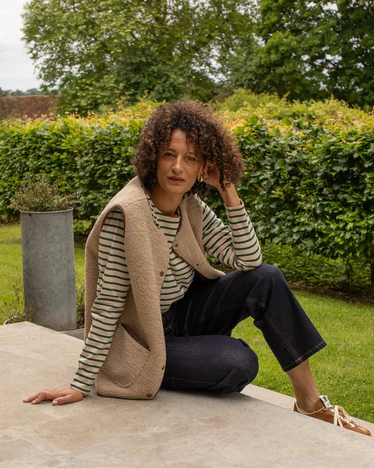 Fleur Stripe T Shirt | Evergreen/Cream Shirts & Tops Chalk