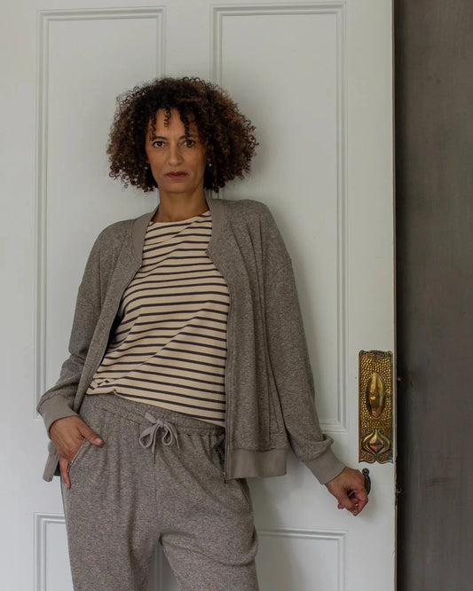 Fleur Stripe T Shirt | Grey/Cream Shirts & Tops Chalk