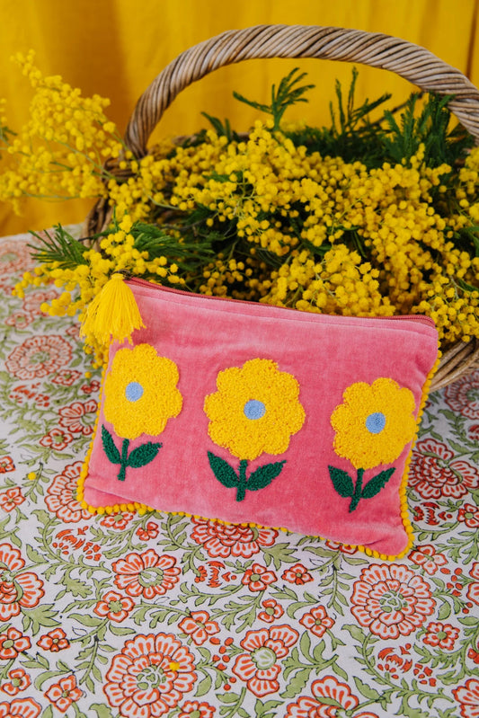 Flower Pouch | Large | Pink Pouch Pink Lemons 