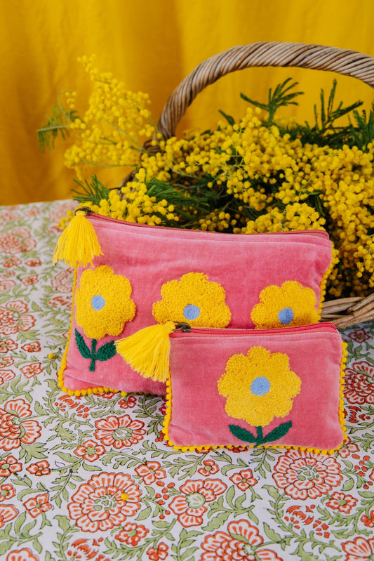 Flower Pouch | Large | Pink Pouch Pink Lemons 