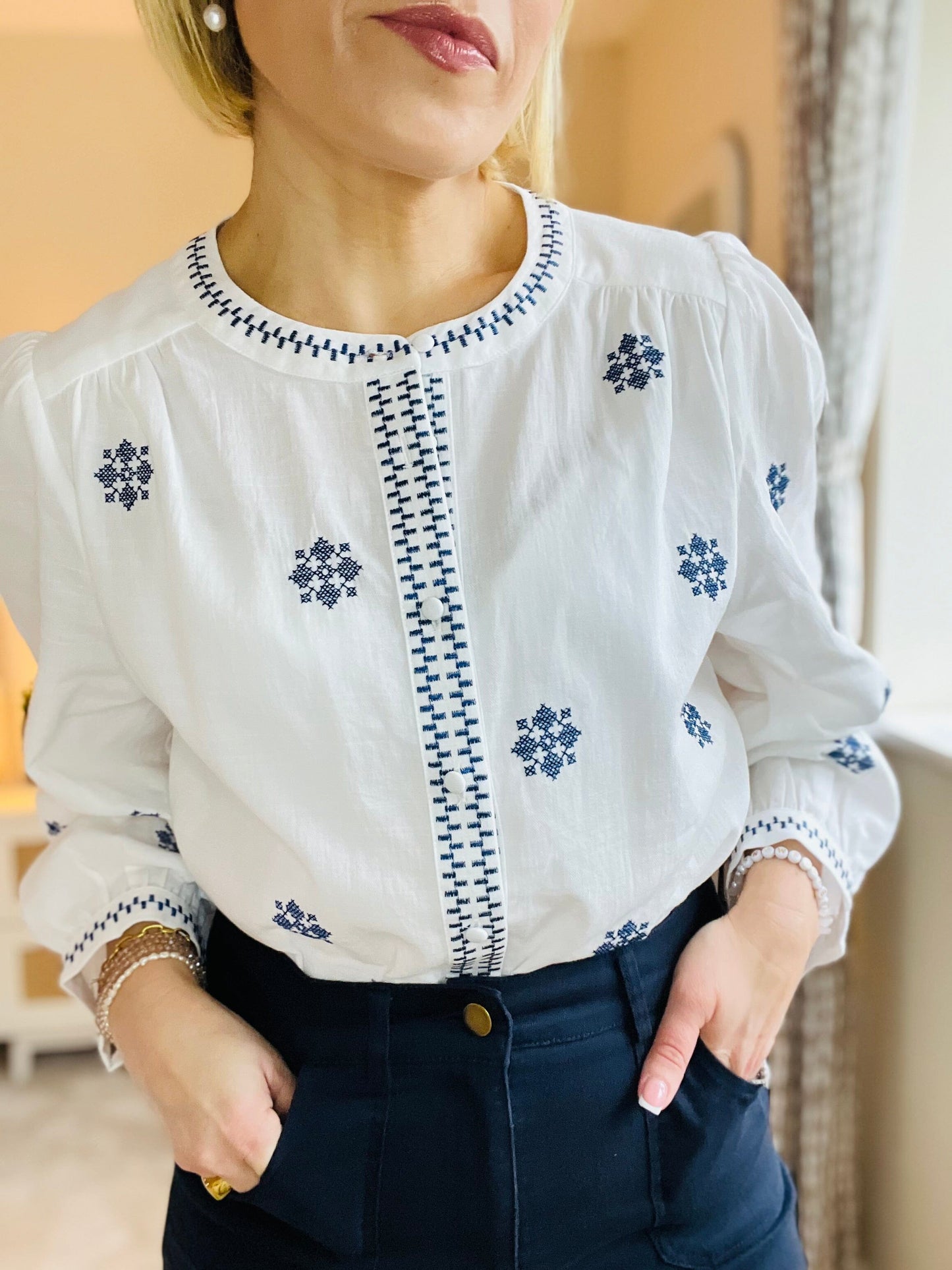 Françoise Shirt | Blue/White Shirt French Edit