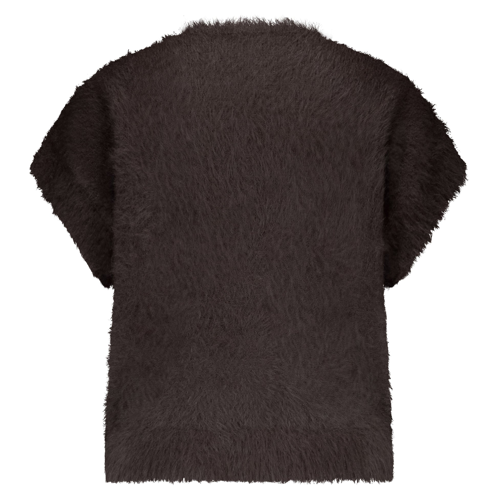 Fuzzy Sleeveless Cardigan | Espresso Cardigan Red Button