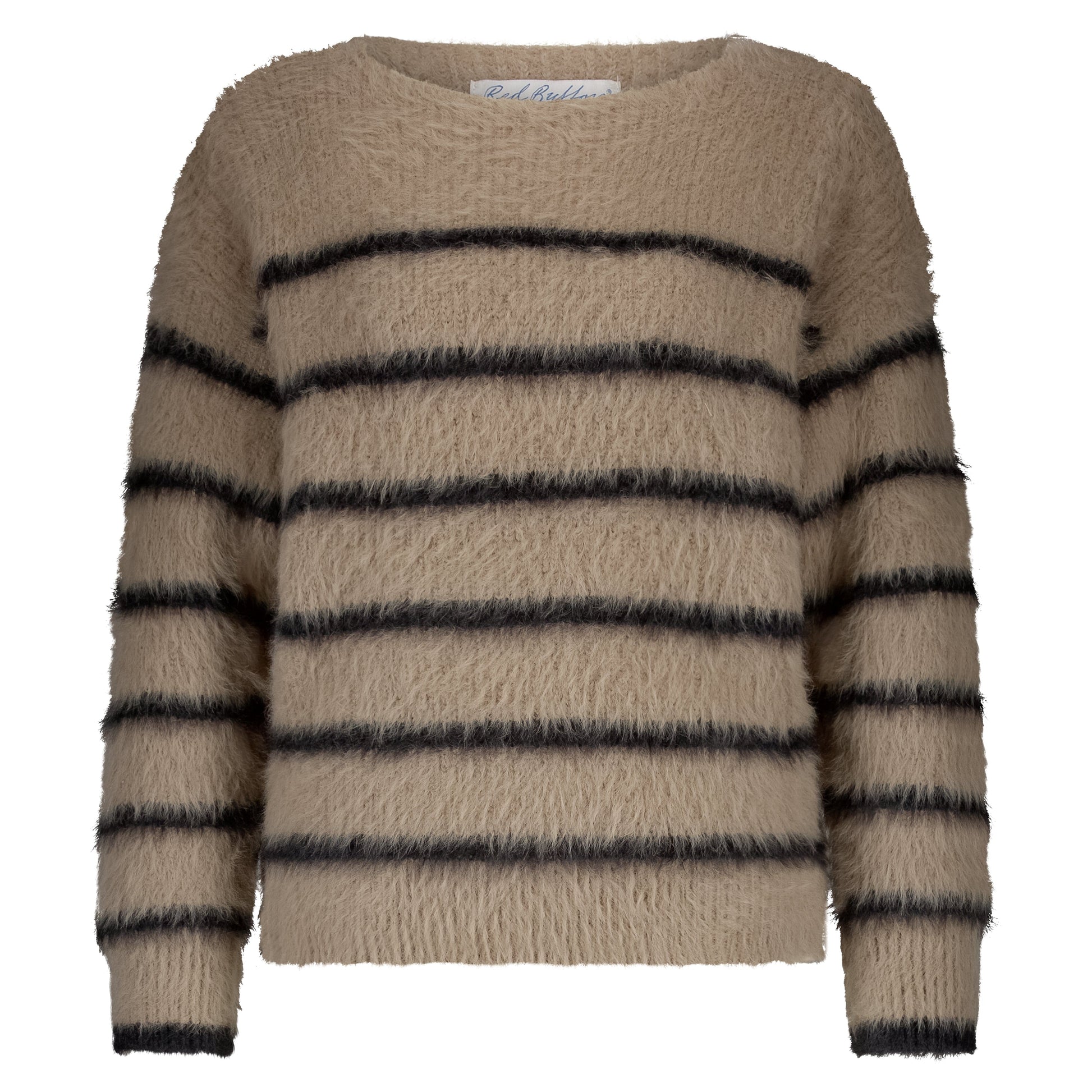 Fuzzy Sweater | Latte/Black Cardigan Red Button