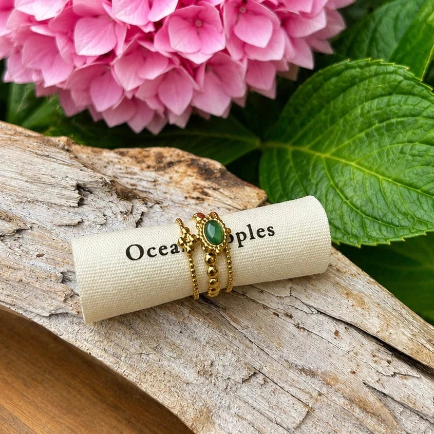 Green Agate Triple Band Ring Ring Ocean Ripples