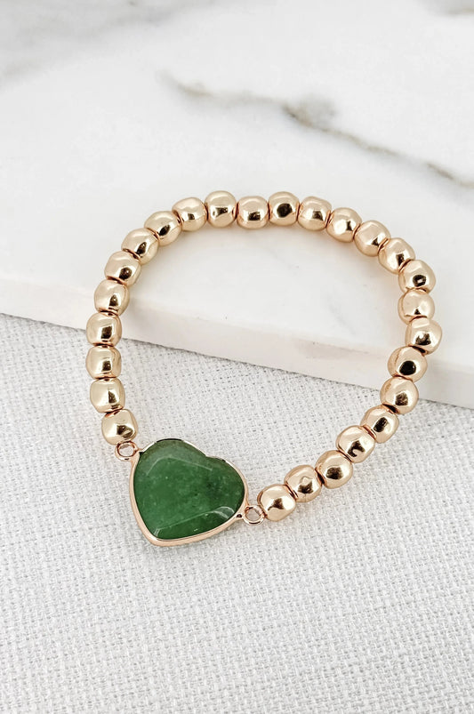 Green Heart Pendant Bracelet | Gold Bracelets Envy