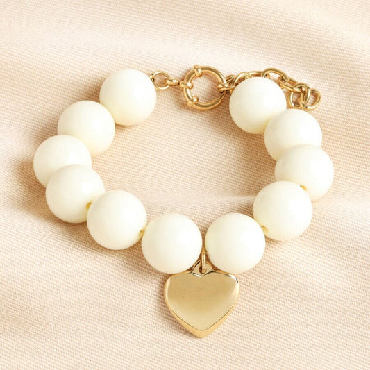 Heart Charm Chunky Bracelet | Cream Bracelet Lisa Angel