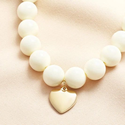 Heart Charm Chunky Necklace | Cream Necklace Lisa Angel