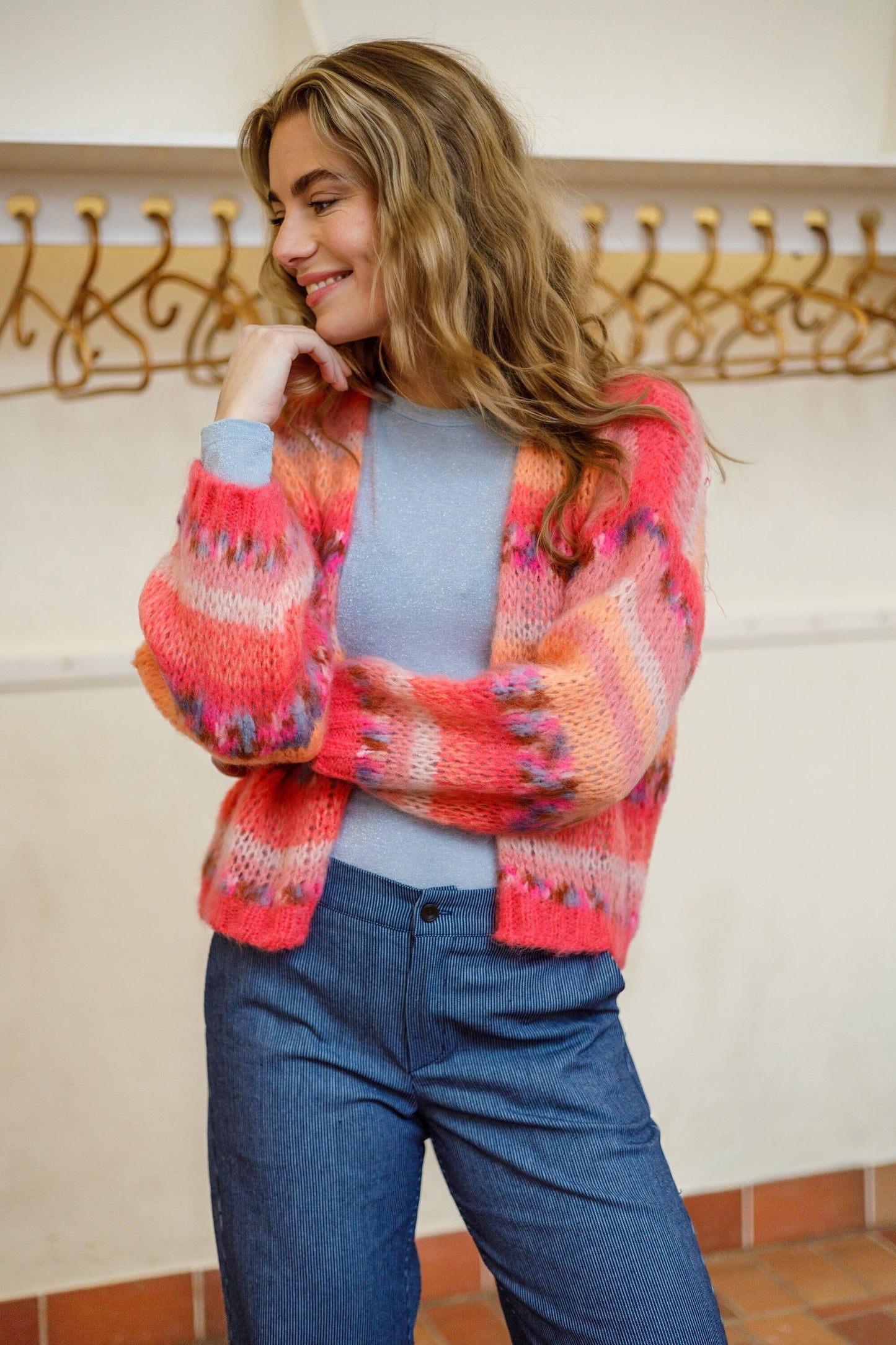 Lagoon Stripe Cardigan | Peach Multi Cardigan Black Colour