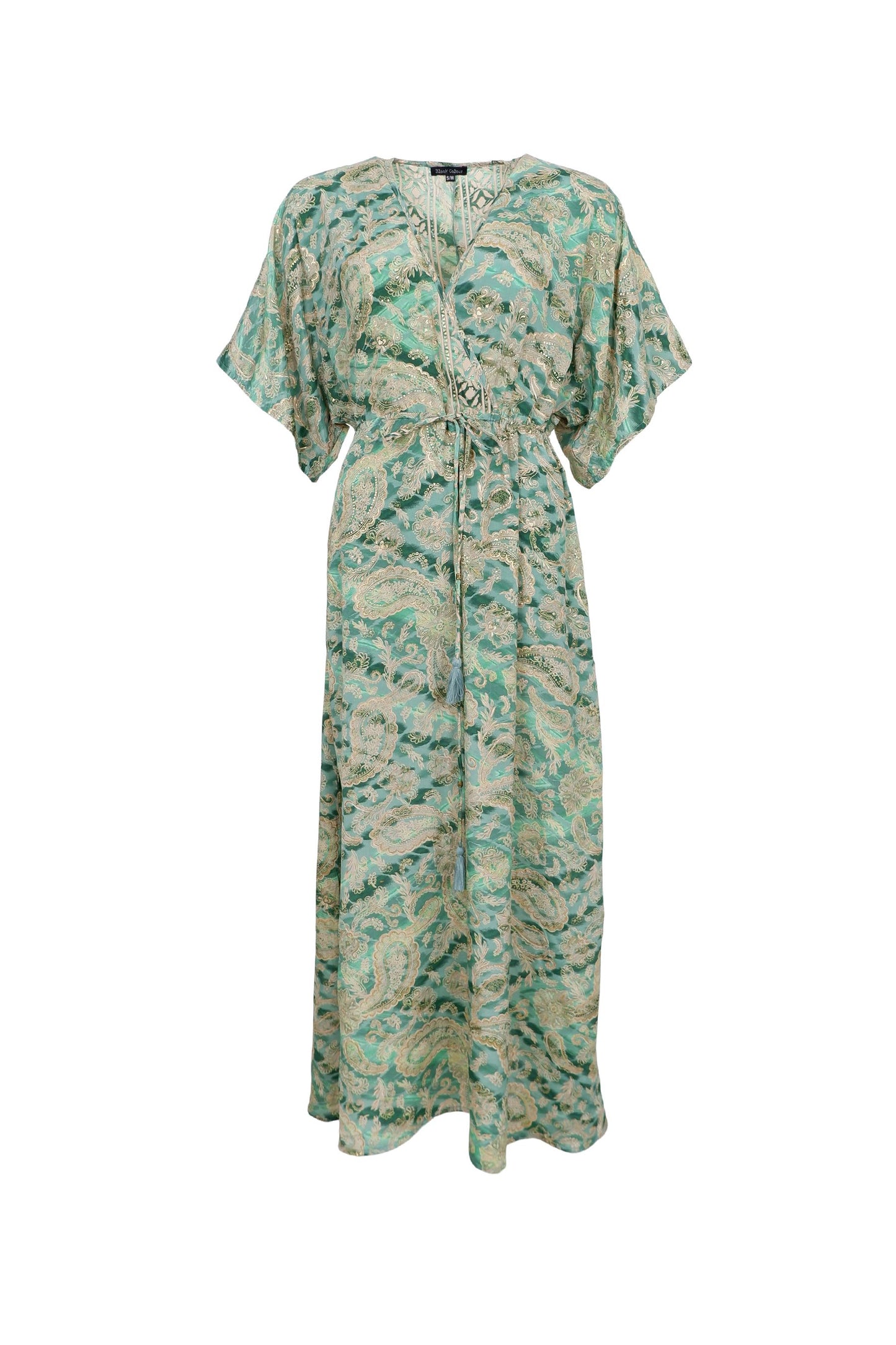 Luna Long V-Neck Dress | Floral Green Dresses Black Colour