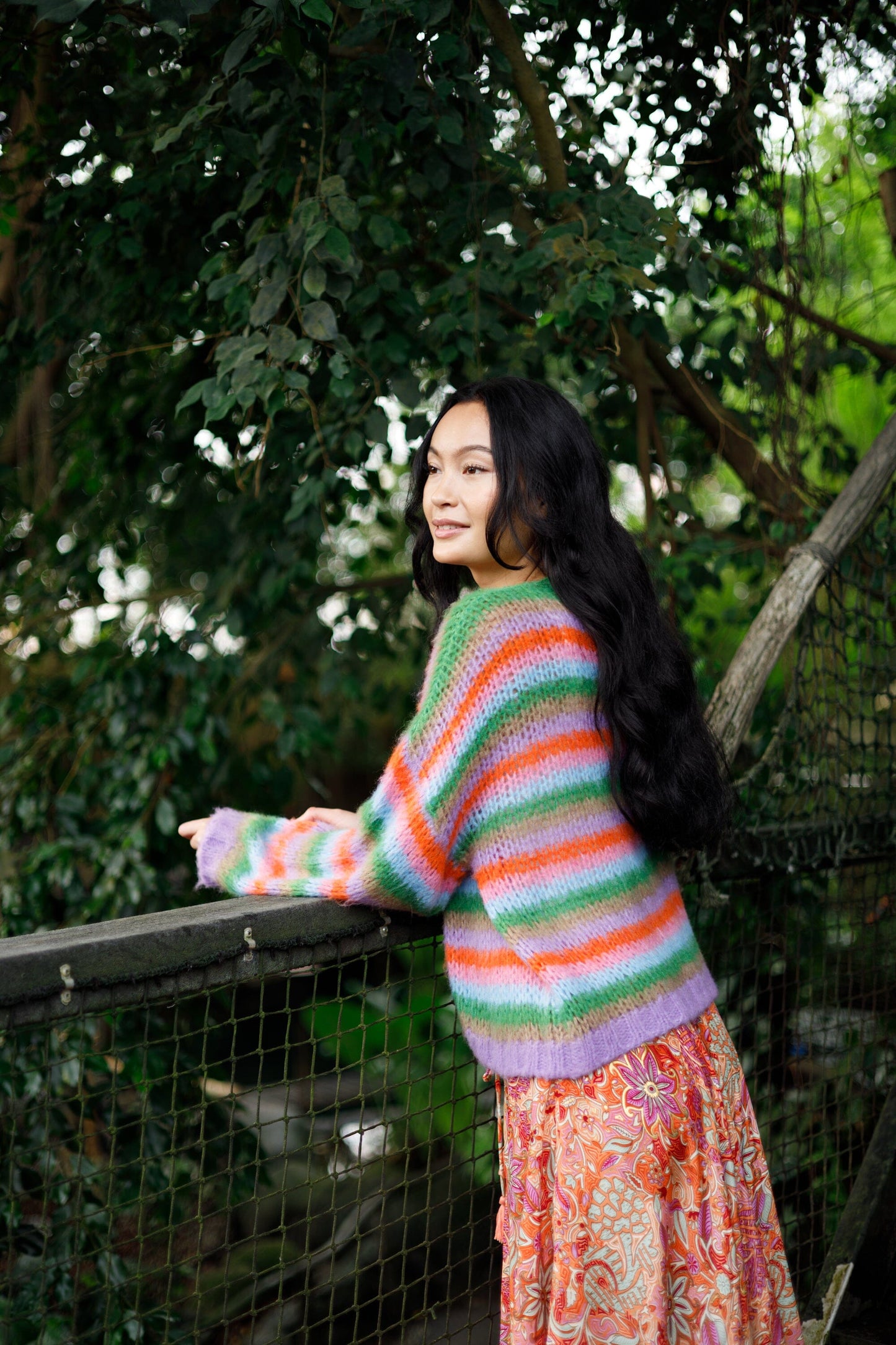 Maddy Striped Cardigan | Mix Green Cardigan Black Colour