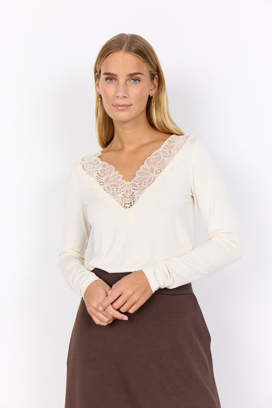 Marica Lace V Top | Cream Blouse Soya Concept