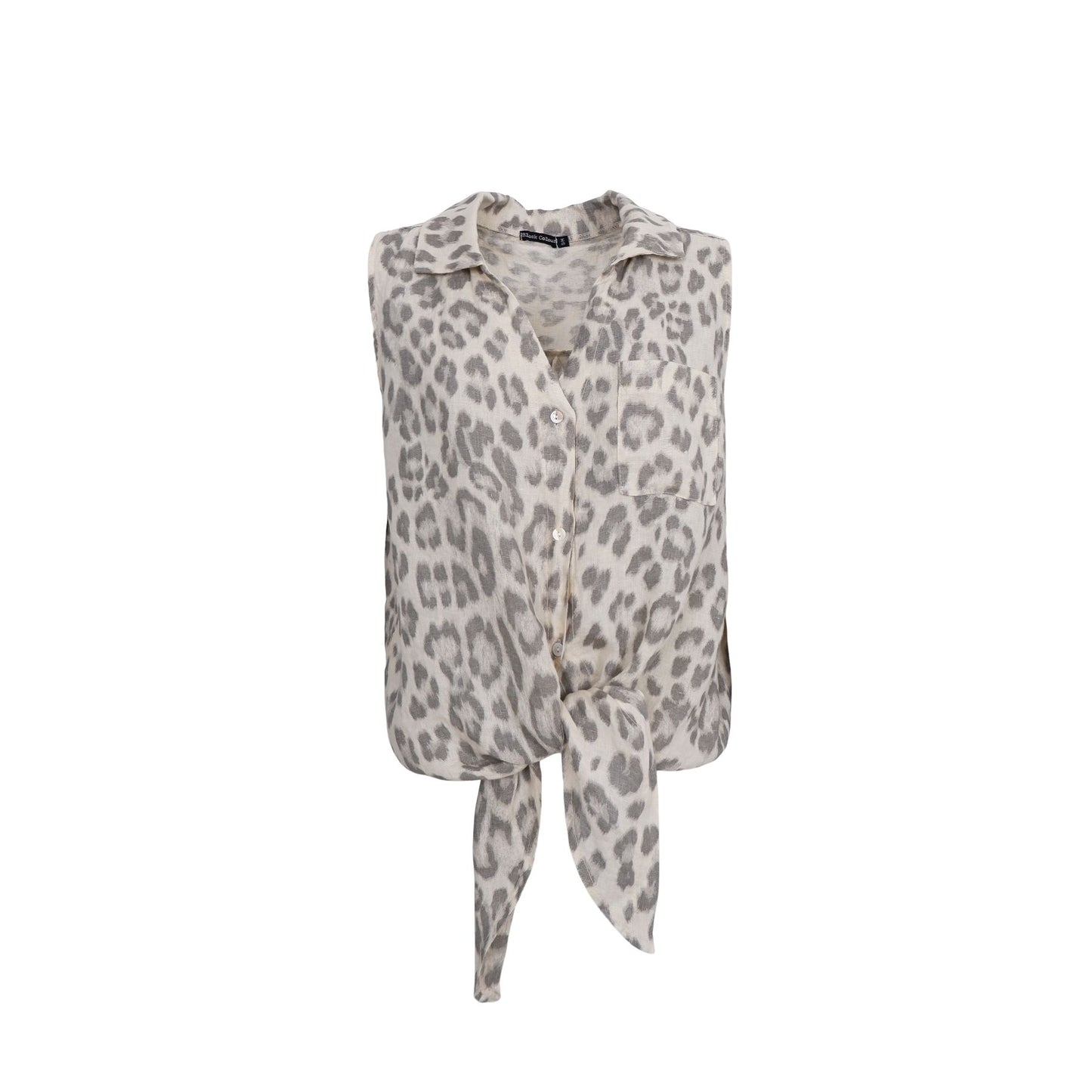 Melina Sleeveless Tie Shirt | Natural Leo Blouse Black Colour