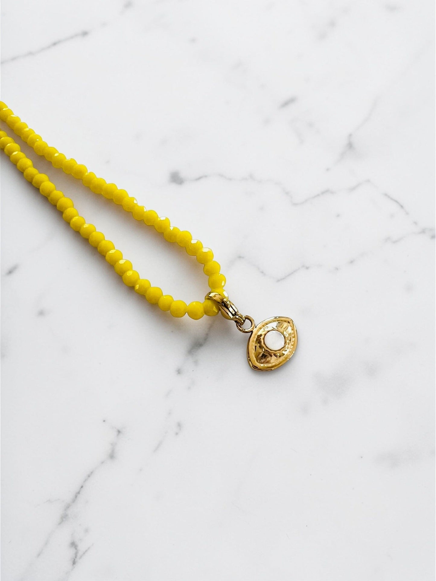 Noa Crystal Necklace | Navy - Small Pearl Charms Necklace French Edit Pearl Eye Charm