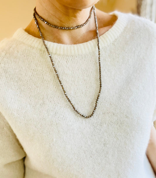 Noa Crystal Necklace | Sparkle Grey Necklace French Edit