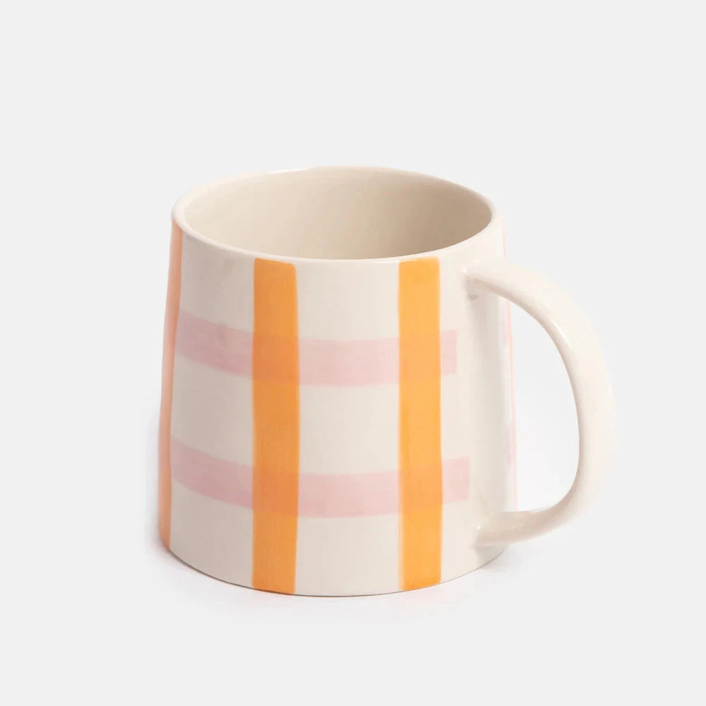 Orange & Pink Check Large Mug Mug Caroline Gardner