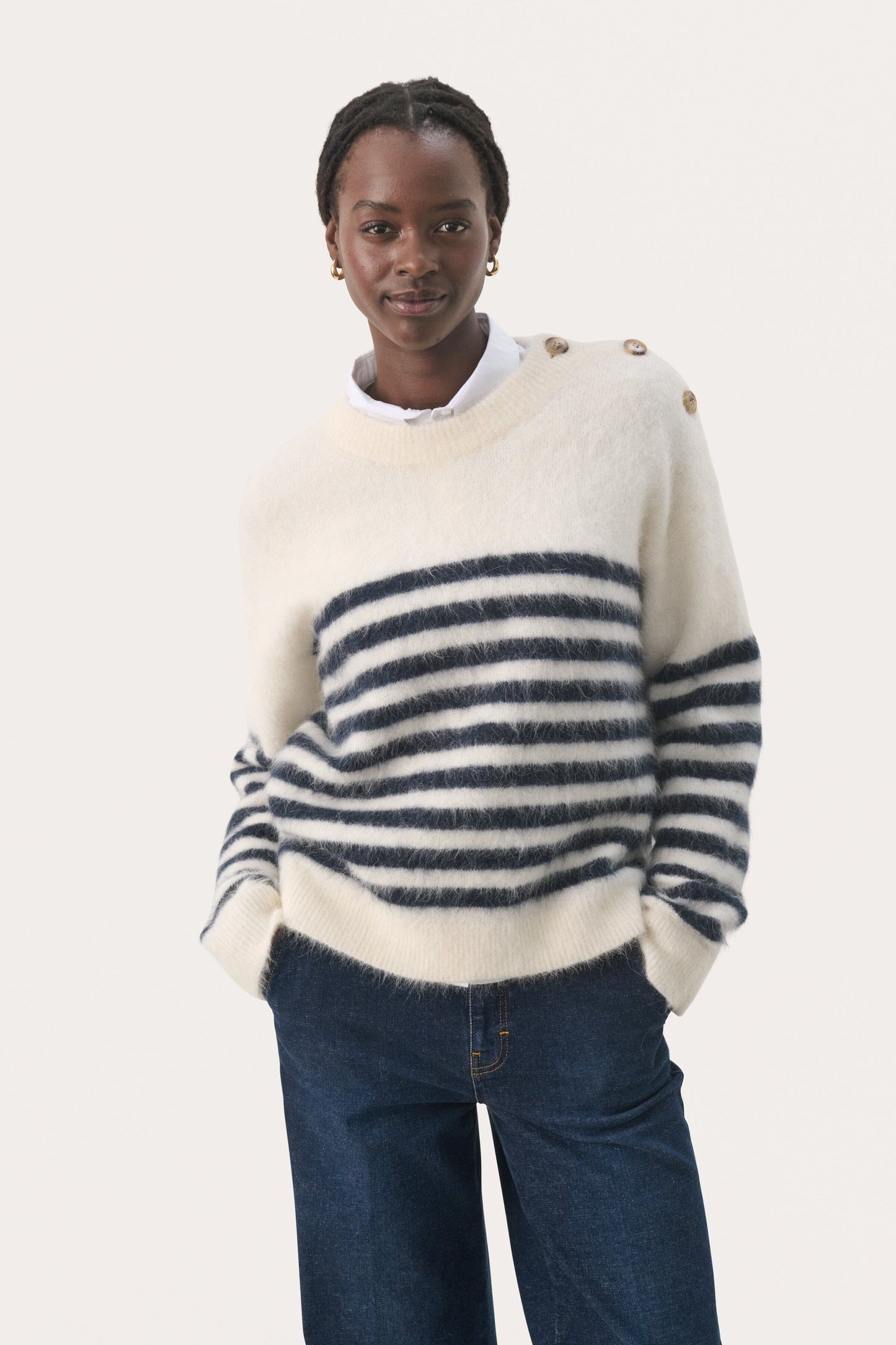 Pialli Pullover | Dark Navy Stripe Blouse Part Two