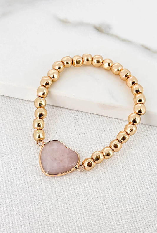 Pink Heart Pendant Bracelet | Gold Bracelets Envy