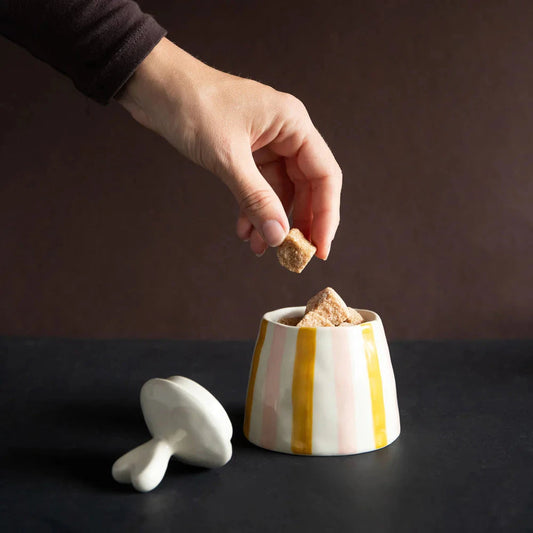 Pink Mustard Stripe Heart Lid Jar Decorative Jar Caroline Gardner